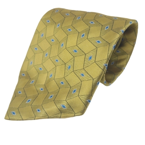 Piattelli UOMO | Gold and Blue Micro Diamond Print Silk Tie - Picture 8 of 8